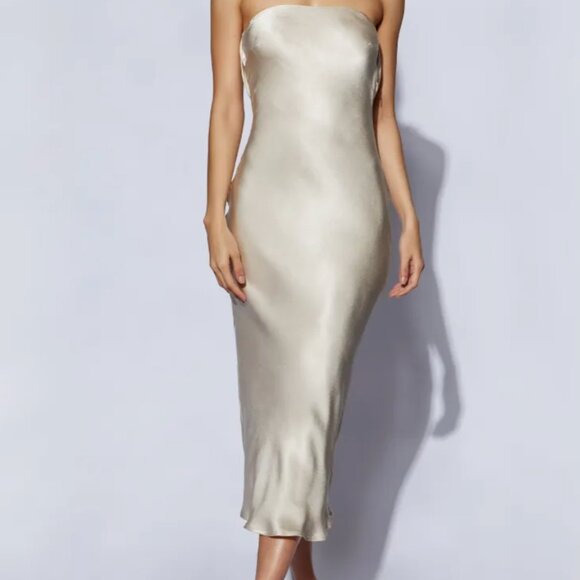 Meshki Mischa Strapless Midi Dress With Lace Back Champagne Size S - Picture 6 of 6